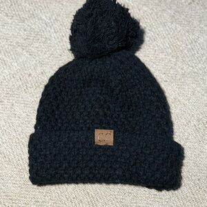 C.C Black Knit Hat with Pom-Pom